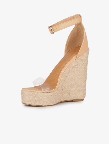 Compensées ultra hautes en raphia et simili - beige - 3