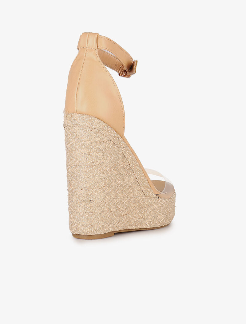 Compensées ultra hautes en raphia et simili - beige - 4