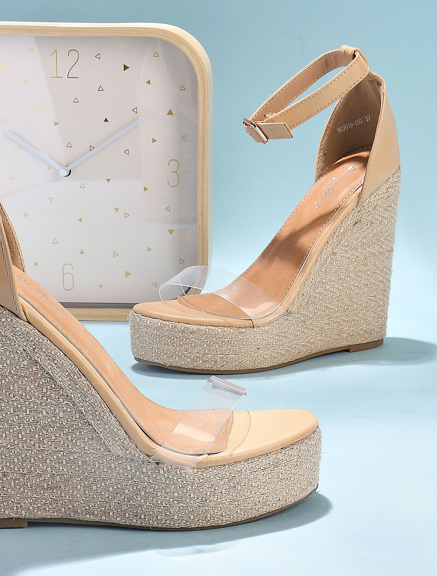 Compensées ultra hautes en raphia et simili - beige - 6
