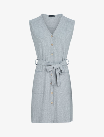 Robe côtelée à boutons contrastants - gris clair - 3