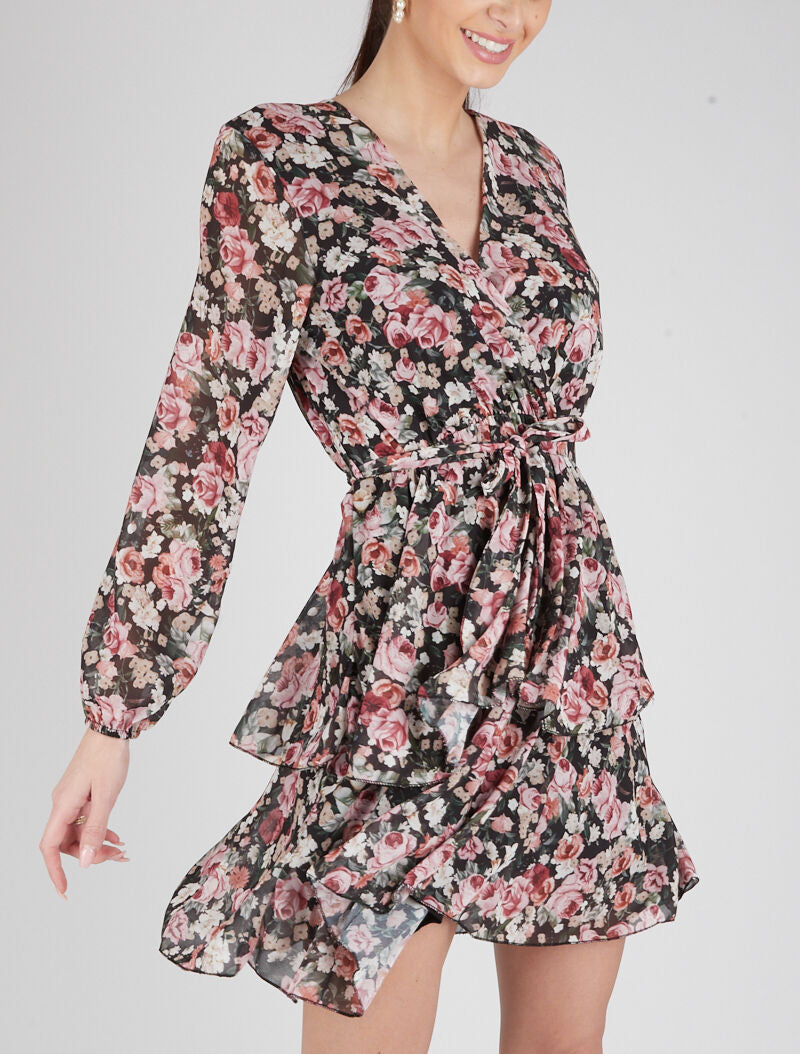 Robe à volants et imprimés - noir - 3