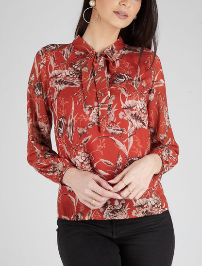 Blouse à imprimé fleurs stylisées - brique - 1