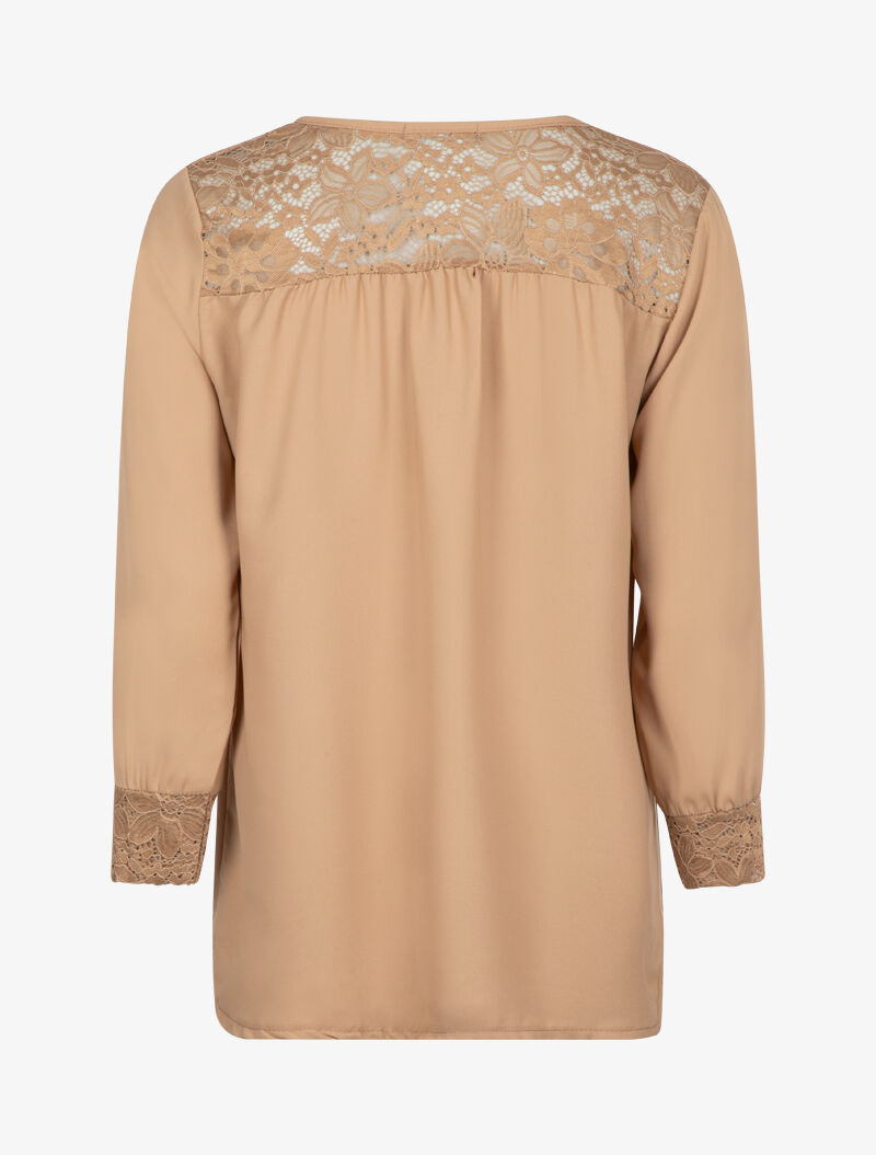 Blouse transparente à détails dentelle - camel - 2