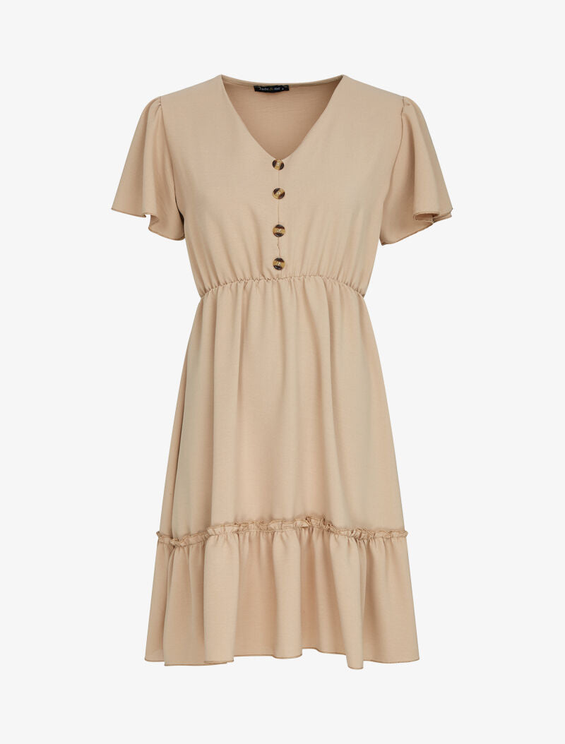 Robe patineuse à boutons décoratifs - camel - 2