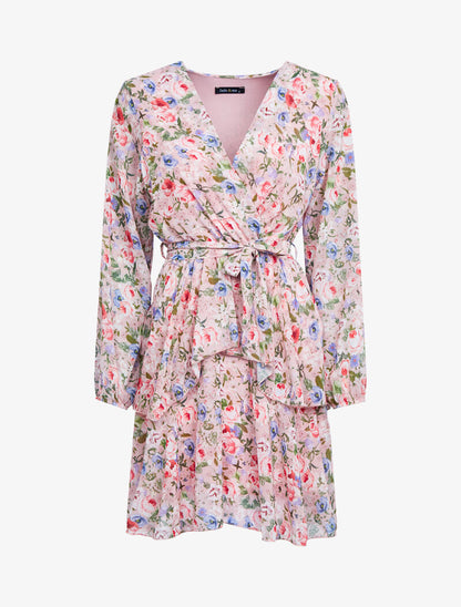 Robe à volants et imprimés - rose - 1