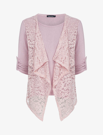 Top en maille à pans en dentelle - rose - 1