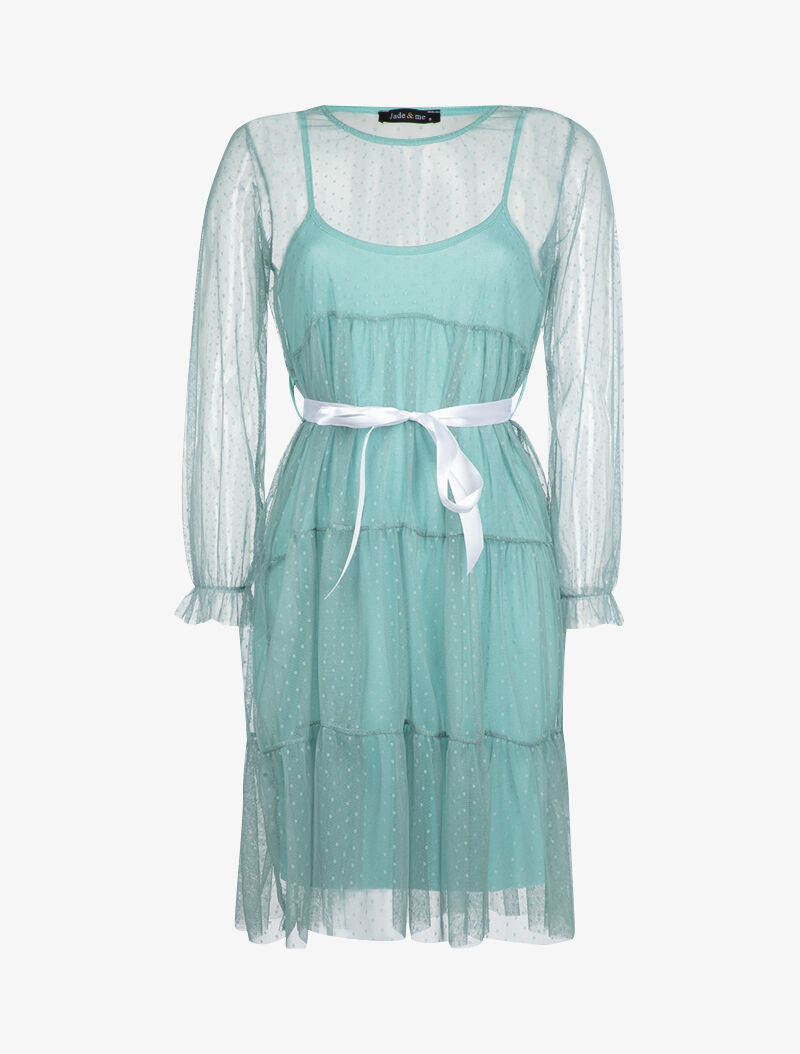 Robe en résille et pois - turquoise - 1