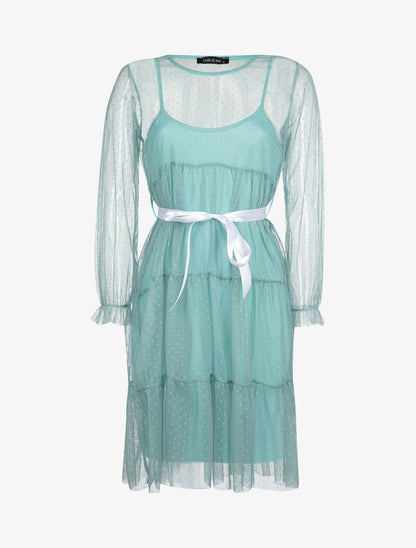 Robe en résille et pois - turquoise - 1