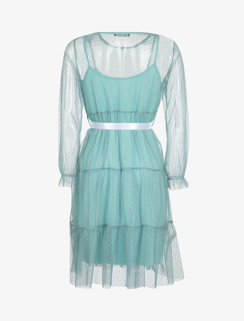 Robe en résille et pois - turquoise - 2