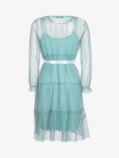 Robe en résille et pois - turquoise - 2