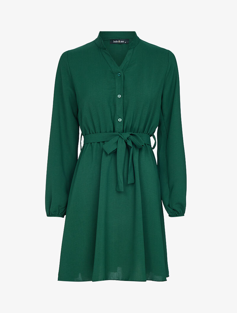 Robe patineuse à col mao - vert foncé - 2
