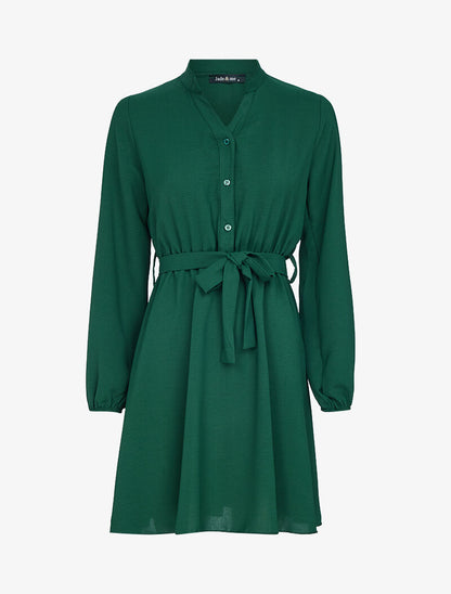 Robe patineuse à col mao - vert foncé - 2
