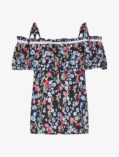 Top fleuri à épaules nues - noir - 2
