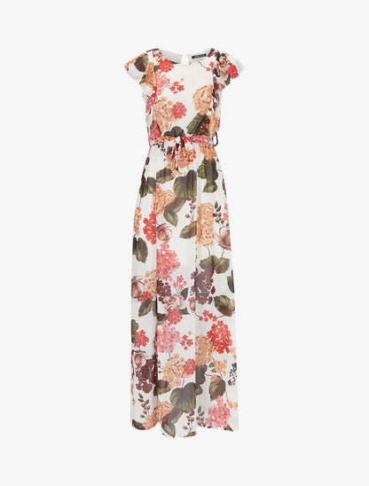 Robe fleurie à buste volanté - ecru - 2