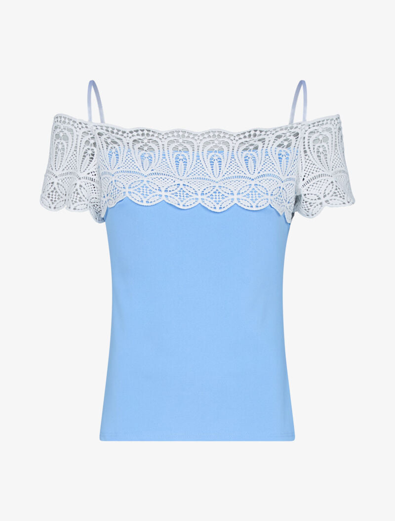 Top à encolure en crochet - bleu ciel - 1