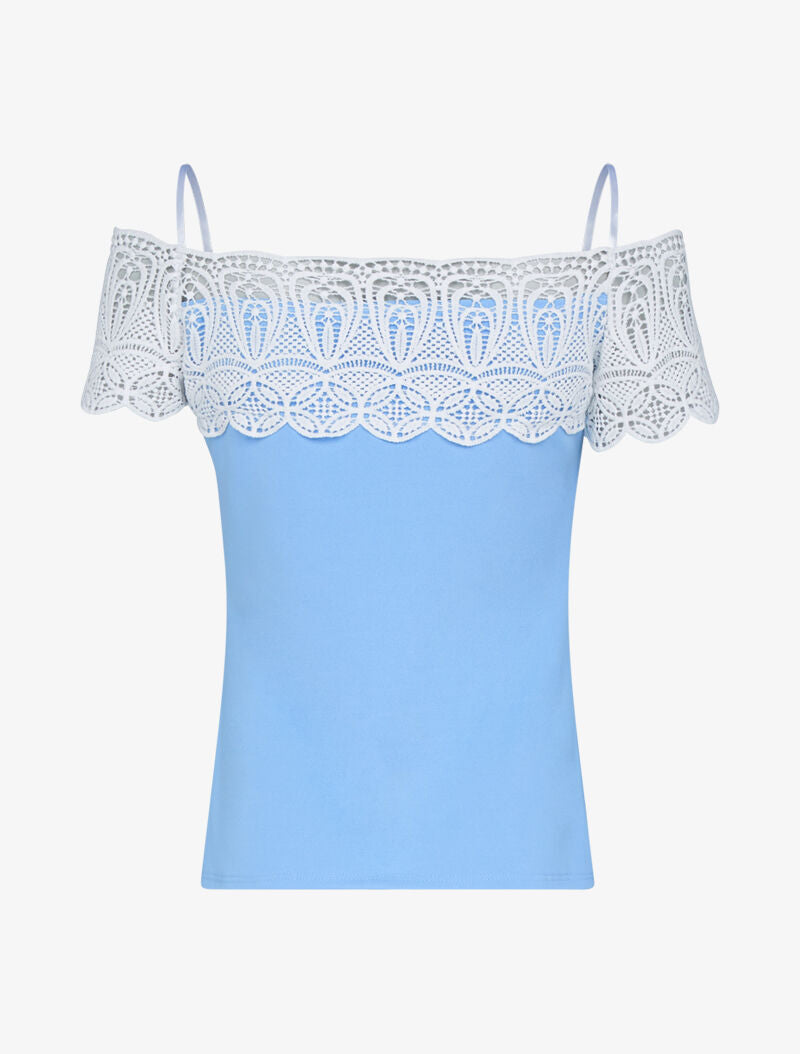 Top à encolure en crochet - bleu ciel - 2