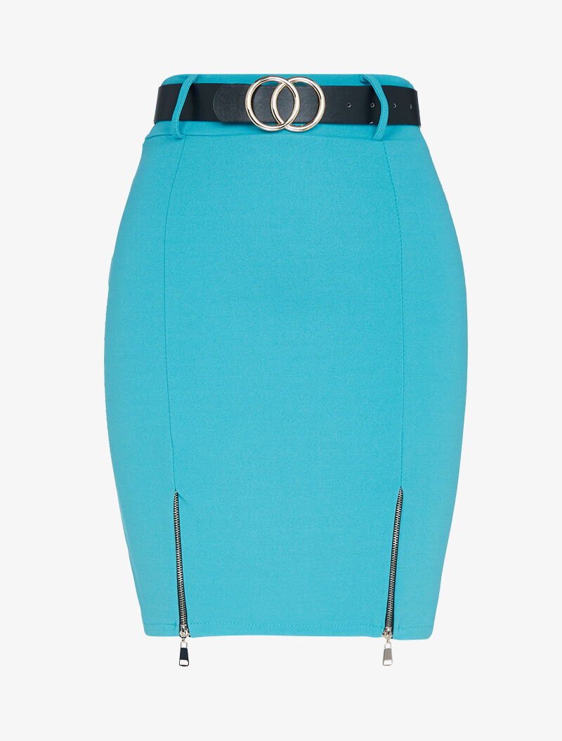 Jupe moulante à zips contrastants - turquoise - 2