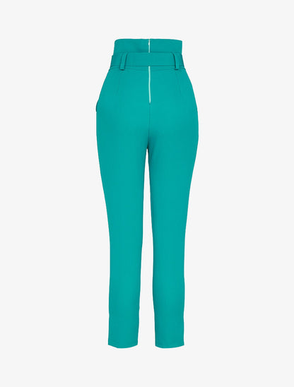 7/8-Hose mit Empire-Taille und Gürtel - Türkis