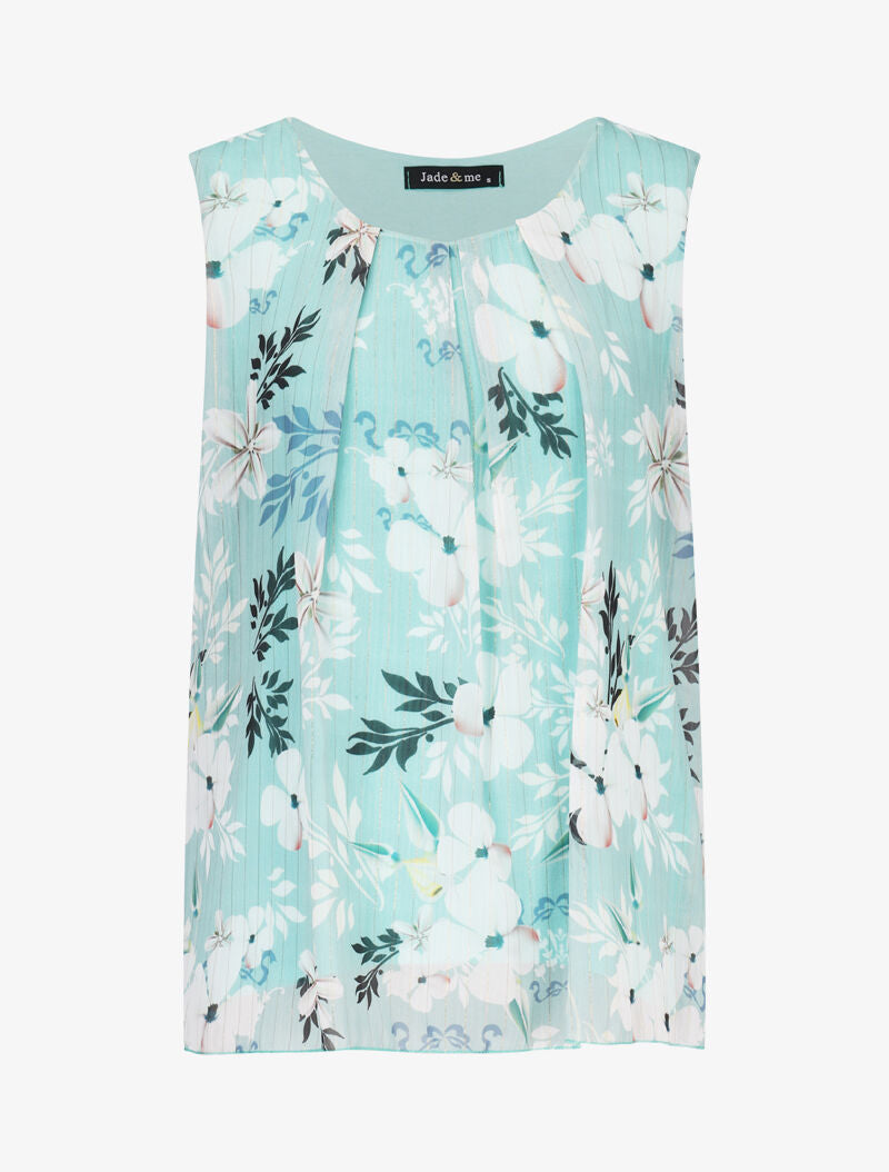 Top fleuri à liserés irisés - vert d&