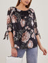 Top à imprimé floral et rayures irisées - noir - 1
