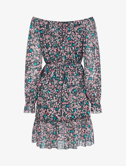 Robe fleurie à col bardot - noir - 2