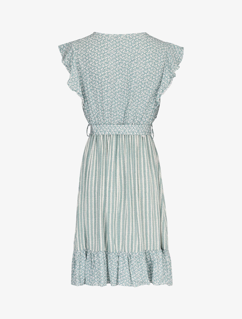 Robe légère à bords volantés et à imprimés - vert amande - 2