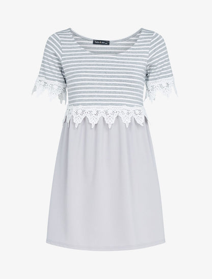Robe rayée à détails crochet - gris clair - 3