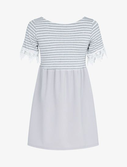 Robe rayée à détails crochet - gris clair - 2
