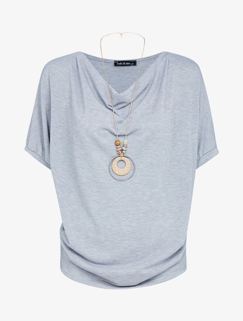 Top en maille et sautoir - gris clair - 1