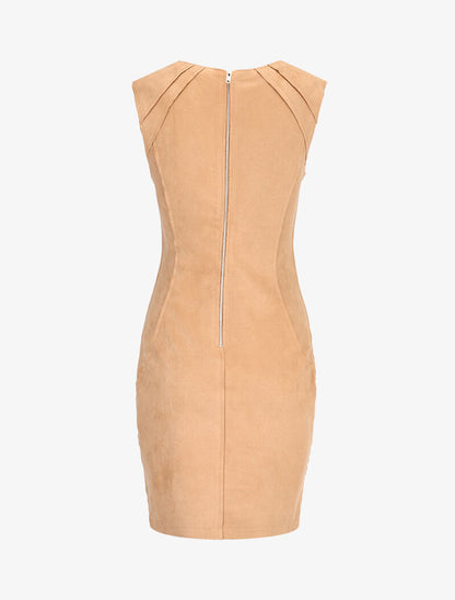 Robe suédée à empiècements coupe franche - camel - 2