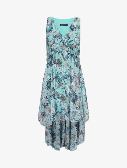 Robe fleurie à bord asymétrique - vert menthe - 3