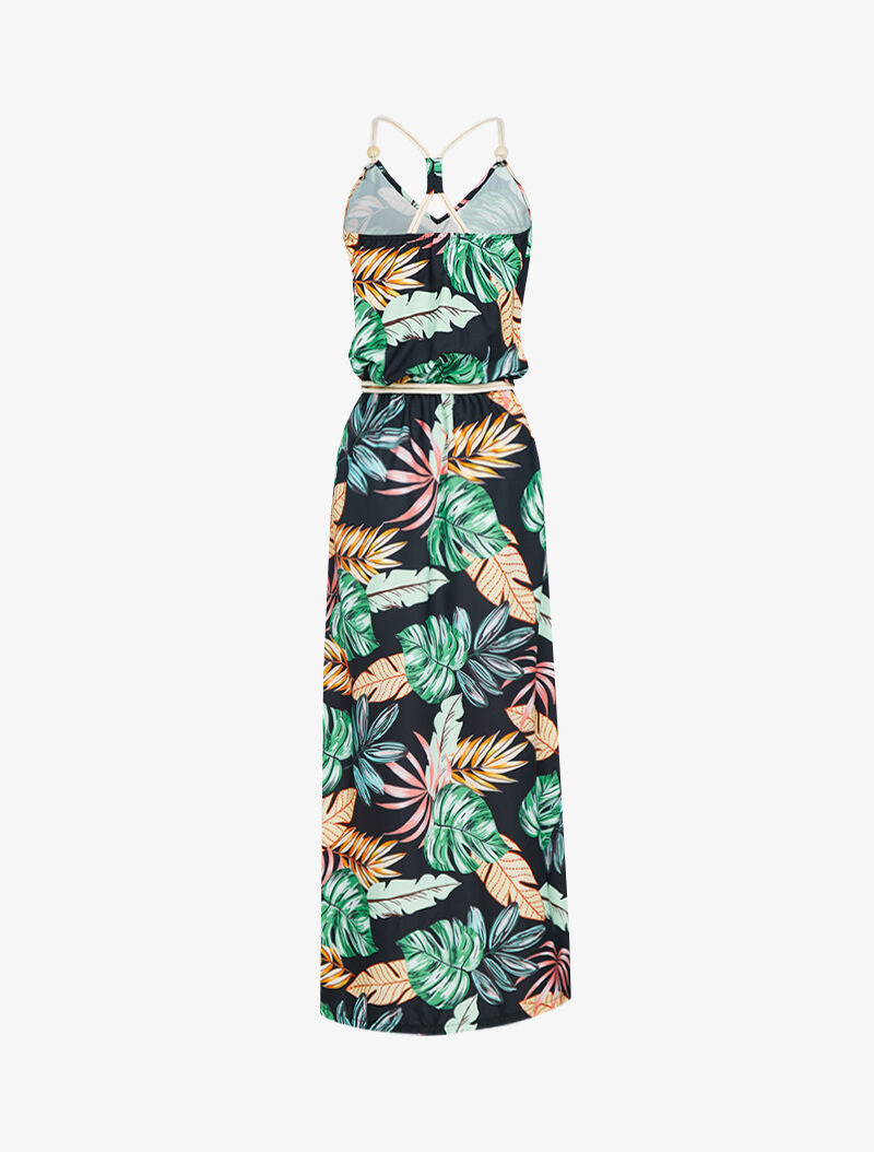 Robe longue à imprimé tropical - noir - 2