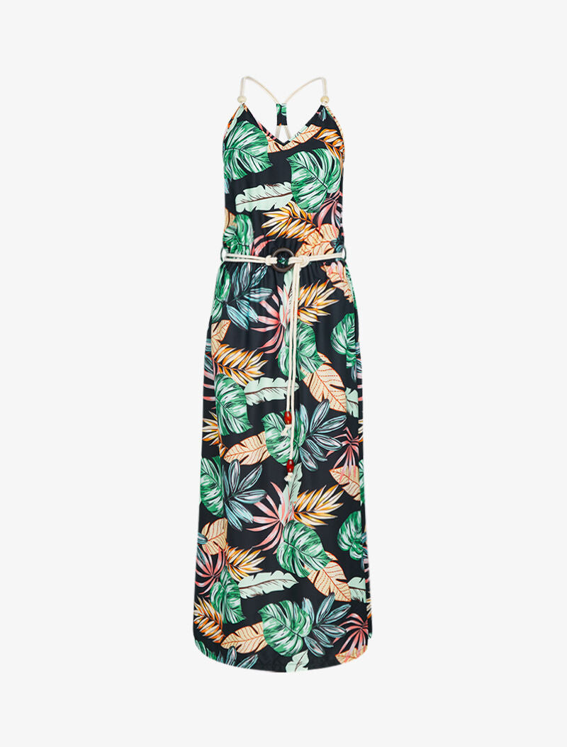 Robe longue à imprimé tropical - noir - 3