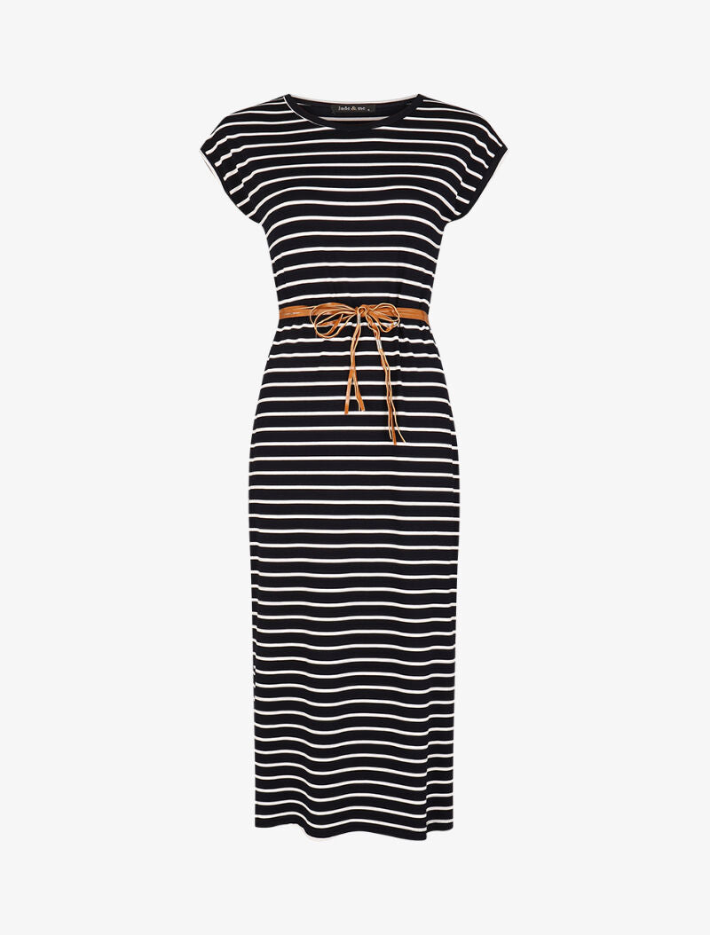 Robe droite marinière à côtés fendus - marine - 1