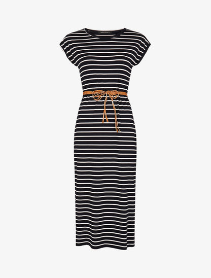 Robe droite marinière à côtés fendus - marine - 1