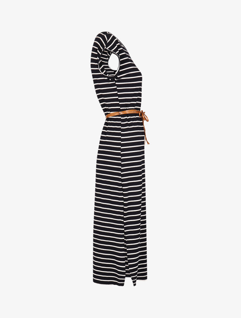 Robe droite marinière à côtés fendus - marine - 3