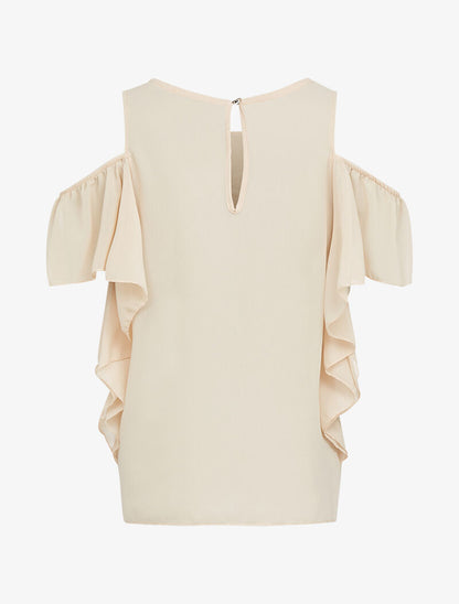 Top en voile à épaules dénudées - beige - 3