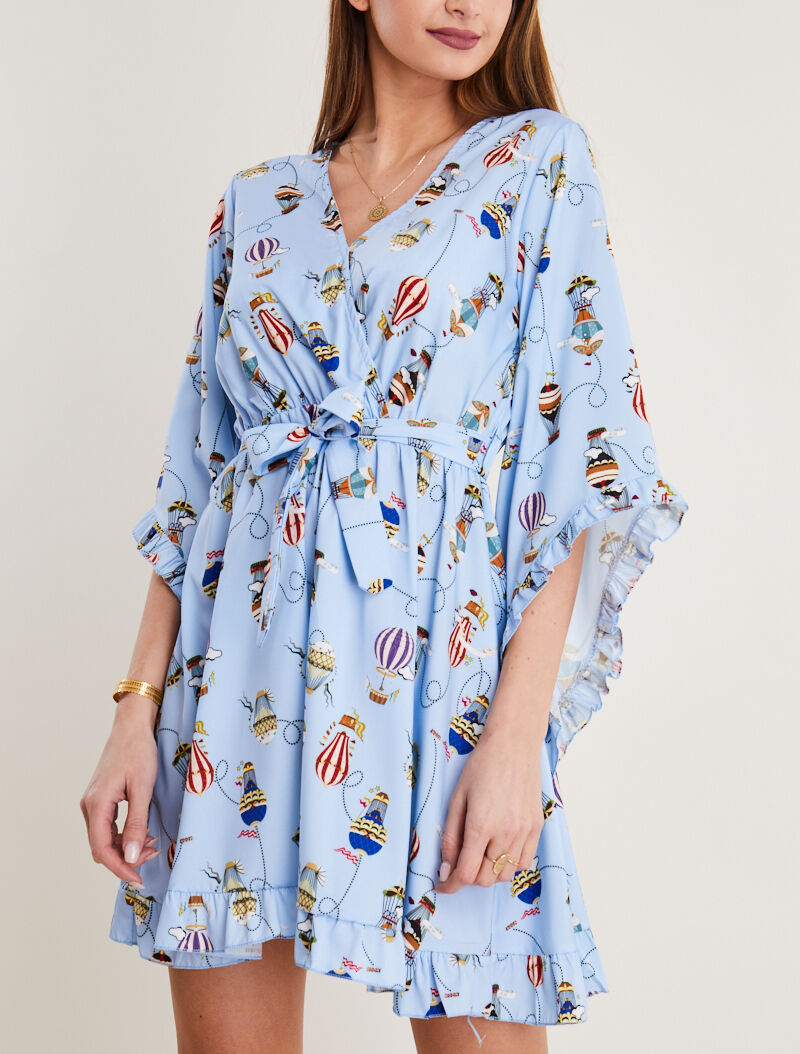 Robe à manches biseautées et imprimés - bleu ciel - 1