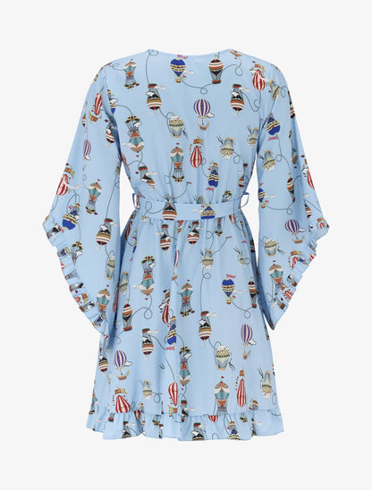 Robe à manches biseautées et imprimés - bleu ciel - 3