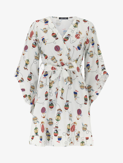 Robe à manches biseautées et imprimés - beige - 3