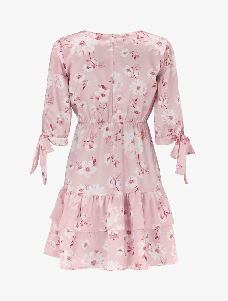 Robe imprimée à rangées de volants - rose - 3
