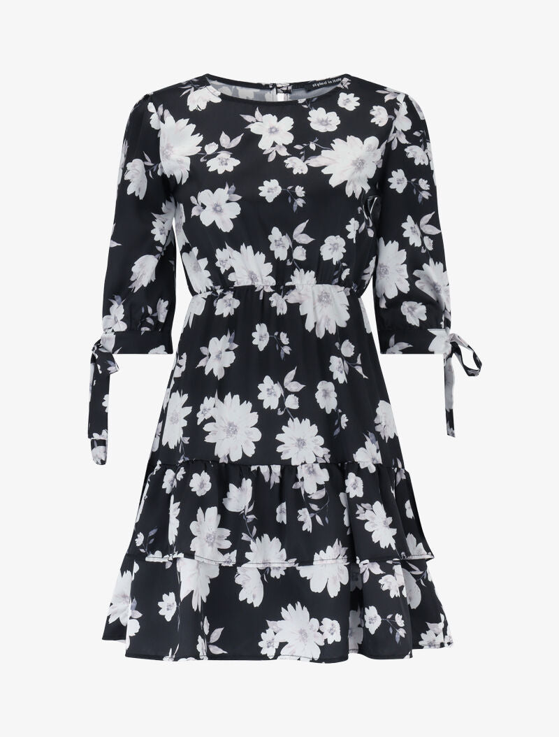 Robe imprimée à rangées de volants - noir - 3