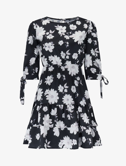 Robe imprimée à rangées de volants - noir - 3