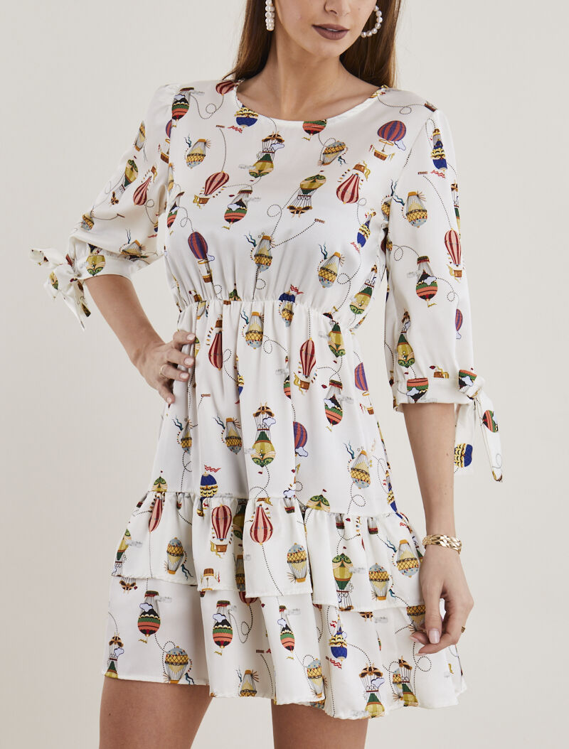 Robe imprimée à rangées de volants - beige - 4