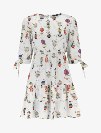 Robe imprimée à rangées de volants - beige - 2
