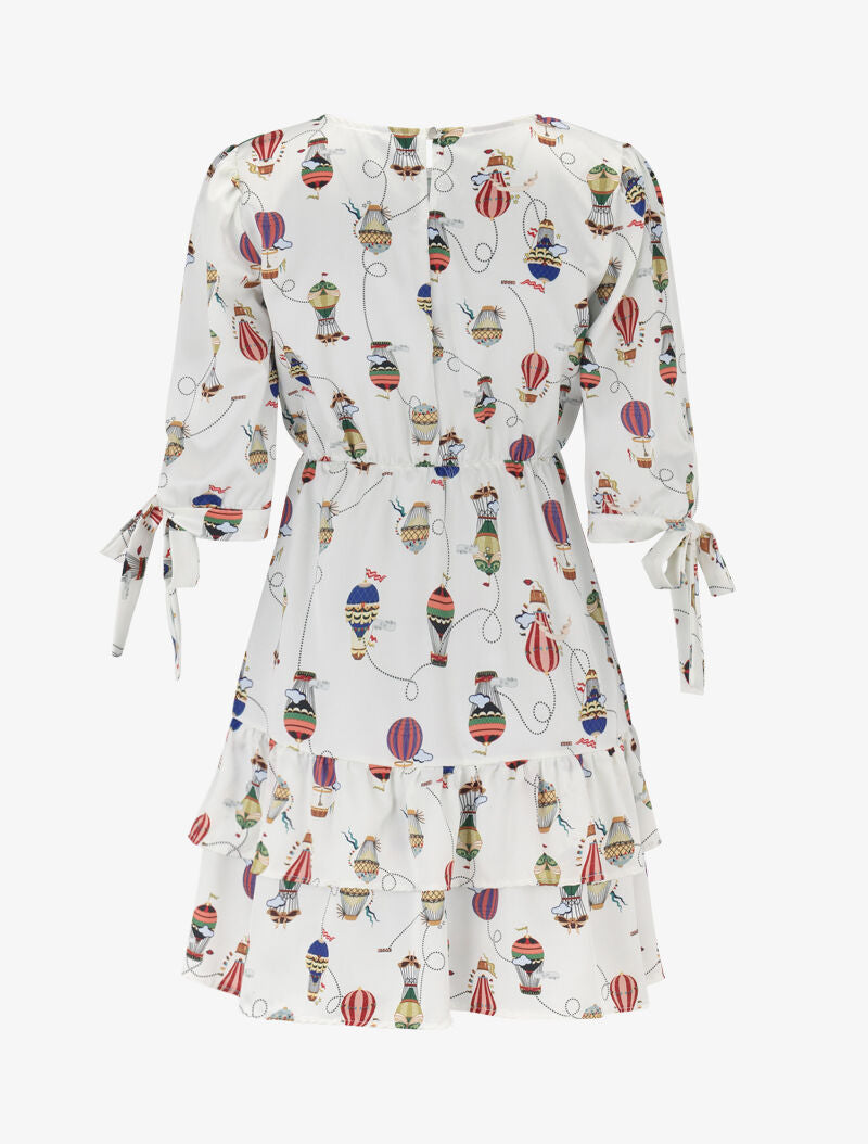 Robe imprimée à rangées de volants - beige - 3