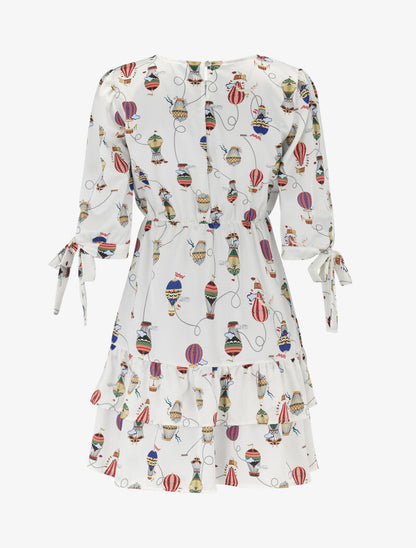 Robe imprimée à rangées de volants - beige - 3