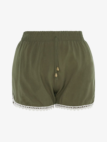 Short uni à bords crochet - kaki - 1