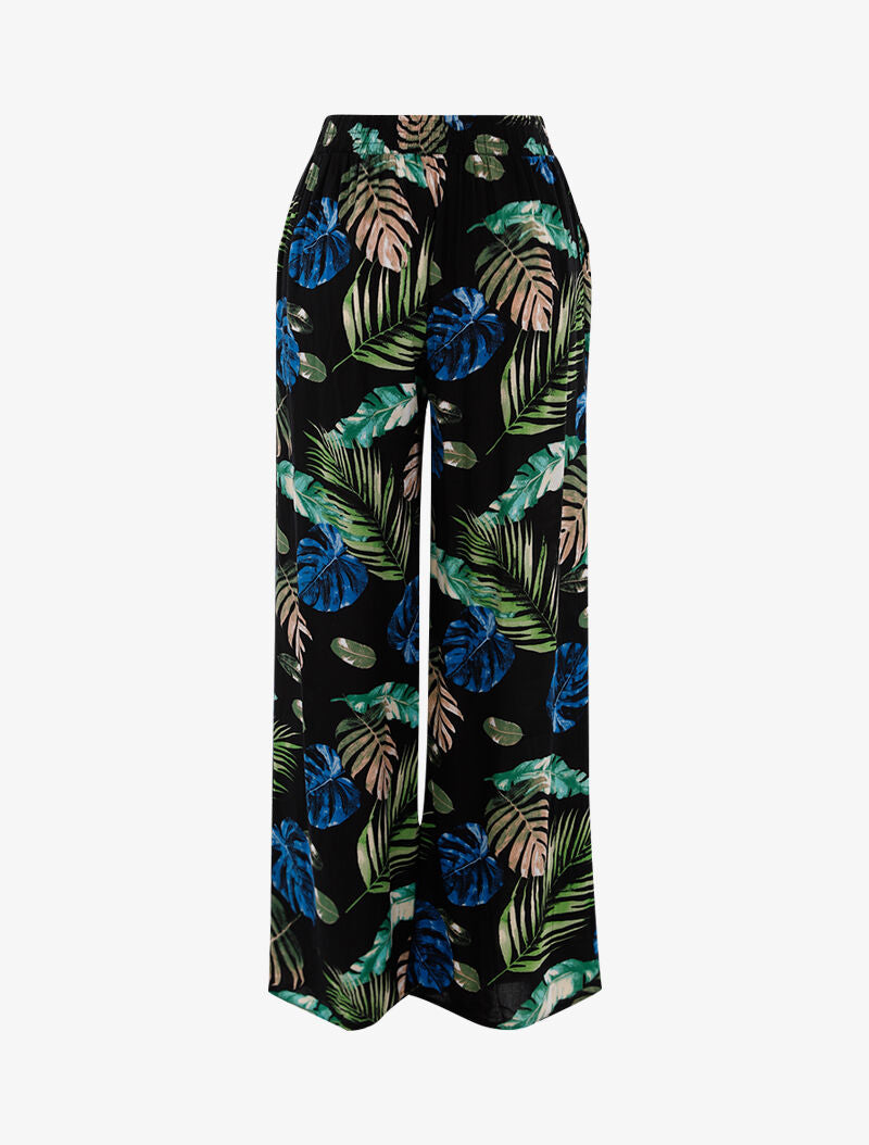 Pantalon ample à imprimé tropical - noir - 2