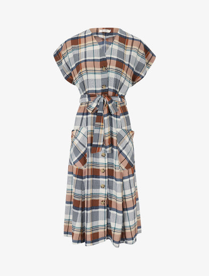 Robe chemise fluide à imprimé tartan - camel - 1